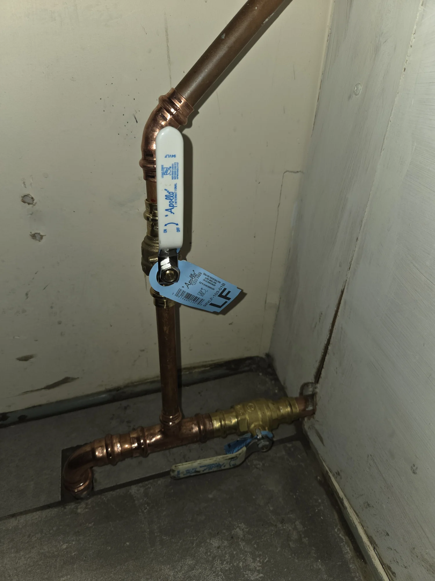 Copper water supply with accessible ball-valve shutoffs