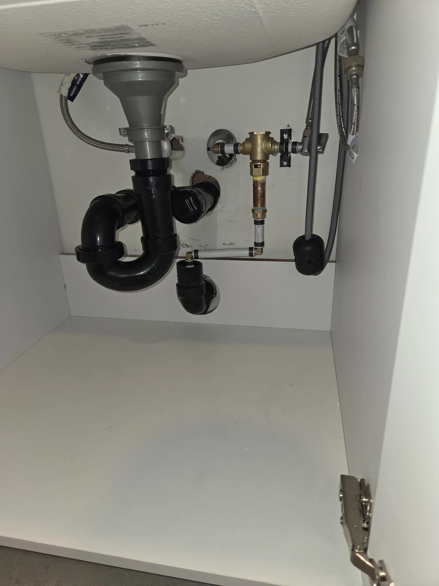 Vanity drain trap and water supply shutoff connections