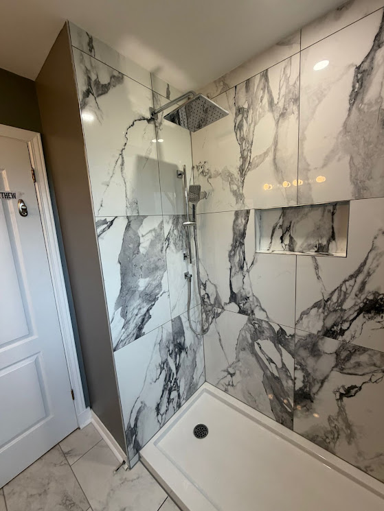 Marble tile shower renovation plumbing