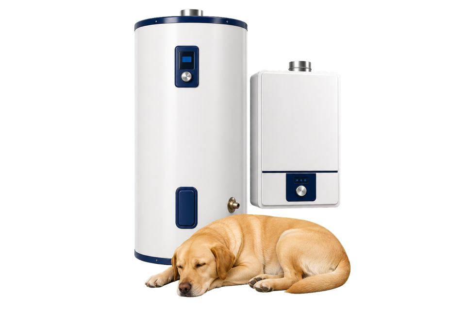 Water heater and tankless unit with a sleeping dog
